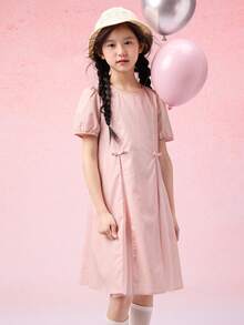Girls' Bowknot Dress, Sweet And Fashionable Summer Style - White Red - View 5