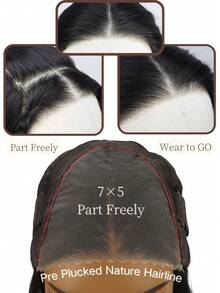 SALLYWELL Wear And Go 无胶假发 7*5 蕾丝前假发 假发 无胶黑色直发 女士合成假发 Wear&Go 26 英寸