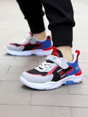 Boys Running Shoes - Casual Sports Sneakers With Hook & Loop Closure, Lightweight Mesh Upper, EVA Sole, Striped Pattern, Low-Top Design, Suitable For Daily Wear, Running And Leisure Activities - Spring/Autumn/All Season Series