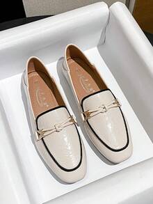 Mengshangli 2025 Autumn Women's Flat Slip-On Loafer Shoes, Casual Leather British Style - Beige - View 3