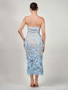 Andrea Bello 女士刺绣 3D 花卉抹胸中长连衣裙，适合派对/约会