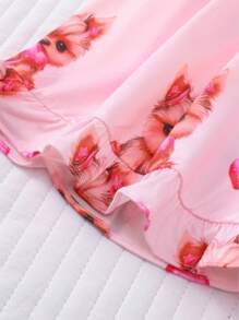 Conjunto de pijama de 2 piezas para niña, con cárdigan de manga corta para verano y pantalón corto con estampado adorable de perrito con forma de corazón, ropa de estar en casa ligera
