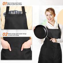 12 Pack Bib Apron,Unisex Black Commercial Apron With 2 Pockets,Unisex Black Plain Aprons With Long Ties,Kitchen Cooking Aprons For Women Men Chef,Painting BBQ Grilling Baking Restaurant,Machine Washable - 白色 - 查看 2