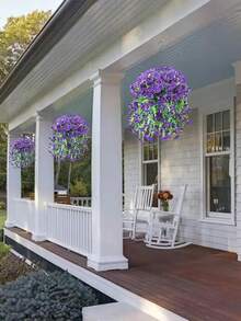 2pcs/4pcs/6pcs/8pcs Hanging Artificial Silk Flower Vines & Eucalyptus Leaves, UV-Resistant, Suitable For Wedding, Porch, Living Room, Office Wall, Yard, Bookshelf, Home Decor - Purple - View 10