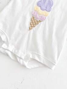 Tutina in cotone a maniche corte con stampa patchwork a tema gelato, per neonati e bambini piccoli, adatta per l'estate - Bianco - Visualizzare 9