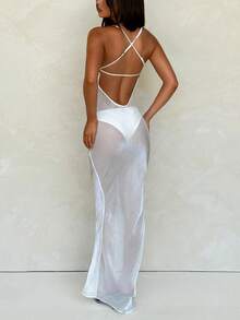 Women's Thin Revealing Back Long Dress - Sexy Strap Dress Summer Seaside Vacation