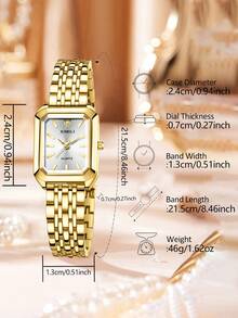 1pc Women's Golden Strap Fashion Casual Classic Rectangle Simple Bar Scale Dial Quartz Watch For Daily Wear Or Traditional Festival Gifts - Gold - View 5