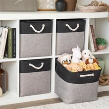 33x33 Cube Storage Box Set Of 4, Fabric Cube Basket For Storage Shelves, Collapsible Storage Cubes For Organiser Cube Boxes - Grey Base - View 1