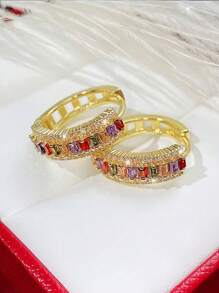 Boucles d'oreilles mode en zircone colorée pour femmes, en argent sterling, boucles d'oreilles simples plaquées or 14 carats, cadeau de la Saint-Valentin