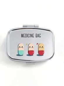 Cute Pill Letter Series Pattern Two Compartment Portable Pill Storage Room, Cute Mini Metal Storage Box, Portable Jewelry And Pill Box, Personalized Creative Gift With Cartoon Logo