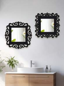 1/2pcs Vintage Square Wall Decor Mirror, Hollow Floral Pattern Mirror Wall Hanging Decor With Wooden Frame, Multiple Colors Available For Living Room, Bedroom, Dining Room, Bathroom, Unique Decorative Mirror, Distinctive Gift For Birthday, Holiday, Graduation, Mother's Day