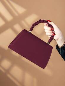 REMANLAND 1pc New Elegant Fashion Burgundy Corduroy Handbag, Wrist Pleated Magnetic Closure Flap Clutch Purse, Suitable For Daily Use, Birthday Party, Wedding For Women, Best Gift For Women - Burgundy - View 5