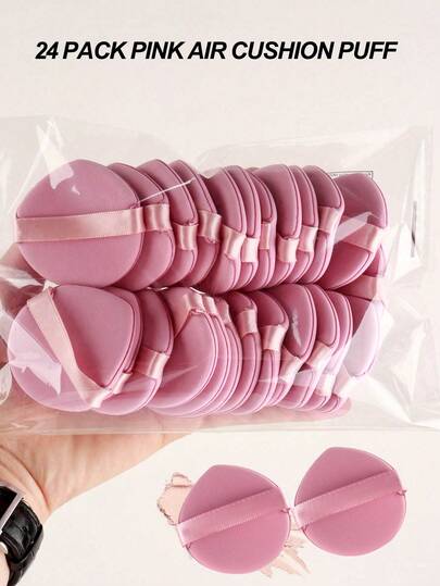 24pcs Pink Makeup Sponge Puff, Dry & Wet Use, Ultra Soft & Fine, Suitable For Powder, Foundation, Compact For Beginners & Students, Convenient & Hygienic