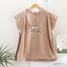 1pc Ins Embroidered Bear Baby Coral Fleece Hooded Cloak Children Bathrobe, Infant Absorbent Towel, 1-4 Years Old - Multicolor - View 13