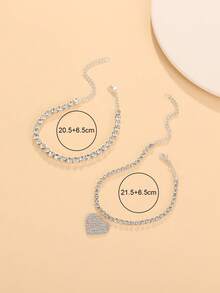 2 chiếc Lắc chân hình trái tim đính đá lấp lánh, sang trọng và tuyệt đẹp, hoàn hảo cho kỳ nghỉ bãi biển của phụ nữ, ngày lễ tình nhân, mẹ, mẹ, ngày của mẹ, quà tặng - Bạc - Xem 4