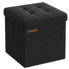 SONGMICS Storage Ottoman, Foldable Small Ottoman Foot Rest, 11.8 Inches Foot Stool, Cube Ottoman With Storage, Load Up To 286 Lb, For Living Room, Bedroom, Dorm, Ink Black - 黑色 - 查看 1