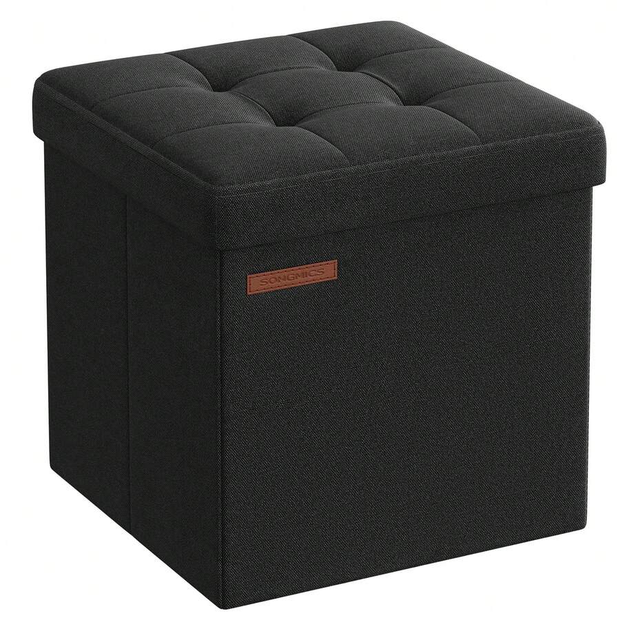 SONGMICS Storage Ottoman, Foldable Small Ottoman Foot Rest, 11.8 Inches Foot Stool, Cube Ottoman With Storage, Load Up To 286 Lb, For Living Room, Bedroom, Dorm, Ink Black - 黑色 - 查看 1