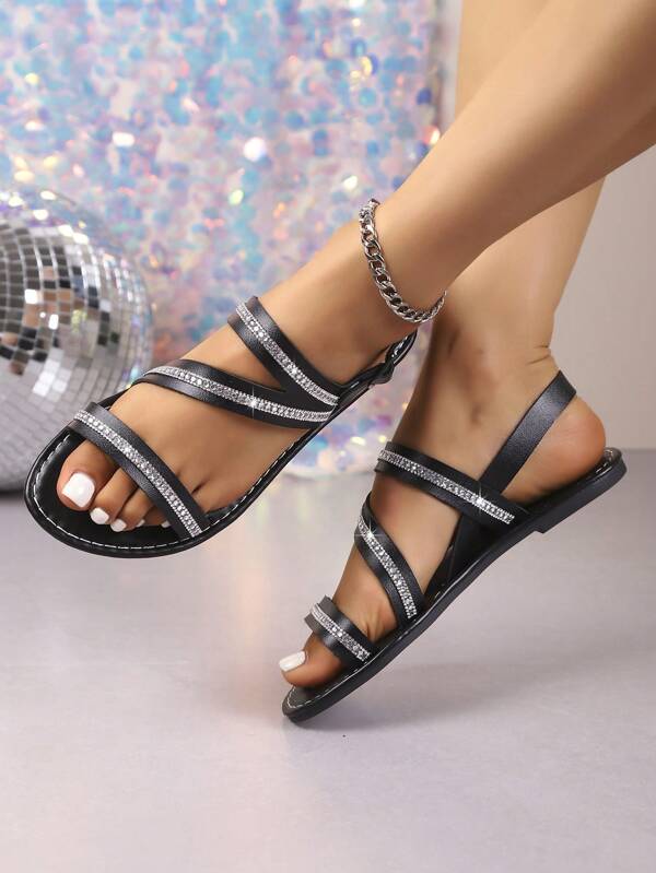 Solid Color Bohemian Glitter Buckle Elegant Beach Wedding Party Office Home Outdoor Goddess Sandals, Spring/Summer