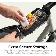 Schwinn - Paquete de asiento para bicicletas, color negro, cierre de cierre de apertura ancha, fácil instalación, ribetes reflectantes, compatible con la mayoría de bicicletas de adultos - Bolsa para teléfono montada en marco - Ver 6