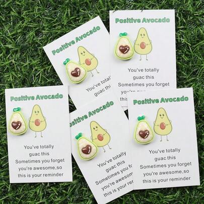 5 件鳄梨树脂口袋拥抱带励志卡 - 幻想主题迷你口袋拥抱小饰品，适合家人和朋友 - 独特的返校、毕业纪念品和幸运符礼物