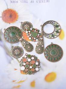 12 pièces Ensemble de fabrication de bijoux Pendentifs et boucles d'oreilles pour femmes de style bohème en alliage de zinc vert olive