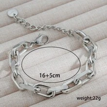 1pc 18K Gold Plated Chain Bracelet, Thick Link Bracelet, 6.5" Statement Bracelet, Stainless Steel Jewelry, Christmas Gift For Her