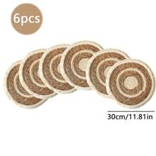 1 pieza /4 piezas /6 piezas Posavasos o manteles individuales redondeados con flecos de estilo bohemio tejidos a mano de manera natural, adecuados para restaurantes, decoración de bodas