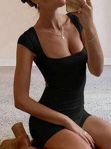 Women's Summer Knitted Sexy Slim Hip Wrap Backless Black Dress - 黑色 - 查看 8
