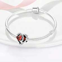 Easvnya 1pc Fashionable Silver-Plated Heart-Shaped Birthstone Series, Stylish 3D Design, Suitable For Bracelet And Necklace Accessories, Can Be A Perfect Jewelry Gift For Birthday And Holidays - A Heart-shaped Birthstone Blue - View 3