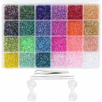 7200+st Tube Beads Bugle Glas Seed Beads Small Craft Spacer Beads For DIY Armband Halsband Crafting Smycken Making Supplies with Two Crystal String (3mm 24 Colors)