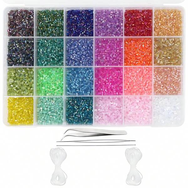 7200+Pcs Tubo Contas Corneta Contas de Semente de Vidro Pequenas Contas Espaçadoras Artesanais Para Pulseiras DIY Colares Artesanato Jóias Fazendo Suprimentos Com Duas Cordas de Cristal (3mm 24 Cores)