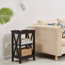 VECELO Set Of 2 Nightstand With 3-Tier Open Shelves - X-Shape Metal Frame Bedside Table, Small End Table For Bedroom & Living Room,Black - 黑色 - 查看 4