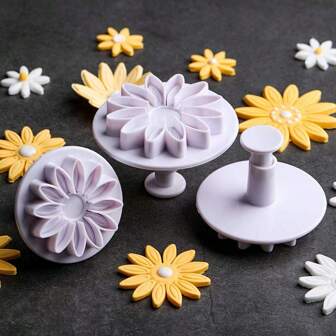 Set da 3 stampi primaverili a forma di girasole, formine in plastica per biscotti a forma di fiori di margherita africana, strumenti per la cottura di torte/biscotti fai-da-te