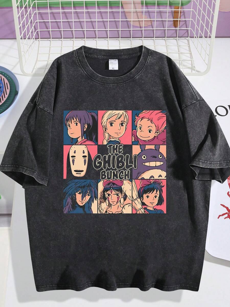 EWH Hip Hop High Street Day Comics Characters Creative Printed Summer Short Sleeve T-Shirt Men Men Oversize Couple DG004 - Black - View 1