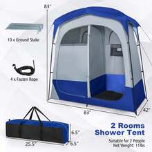 Lifezeal 2 Room Shower Tent Oversize Privacy Shelter Portable Dressing Toilet Outdoor Gray/Blue/Brown - Màu xanh lam - Xem 3