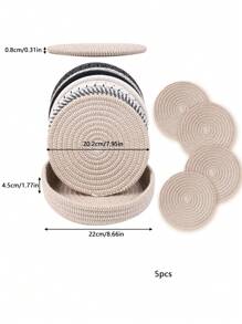 Soporte de rejilla de aproximadamente 20,3 cm (8 pulgadas) apto para platos, ollas y sartenes calientes, posavasos resistente al calor grueso para la cocina, alfombrilla, artículos de cocina esenciales, decoración de mesa y encimera, con cesta de almacenamiento, set de 5 piezas (4 posavasos + 1 cesta de almacenamiento)