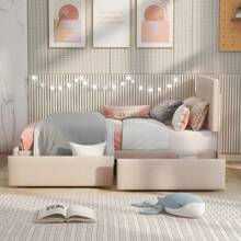 Upholstered Bed With Drawers, Velvet Single Bed, Comfortable Headboard, Strong Slatted Frame, 200 Kg Load Capacity