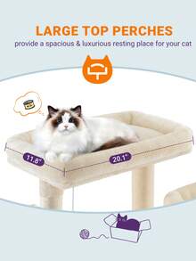 Allewie 81 Inches Tall Cat Tree/Multi-Level Large Cat Tree House And Towers For Large Cat/Cat Climbing Tree With Cat Condo And Hammock/Cat Tree Scratching Post/Wide Base/Cat Tree/Dark Grey/Grey/Pink/Beige/White & Black SPO/Leopard Print * Room Decor Home Decor Christmas Decor Bedroom Decor - Màu be - Xem 4