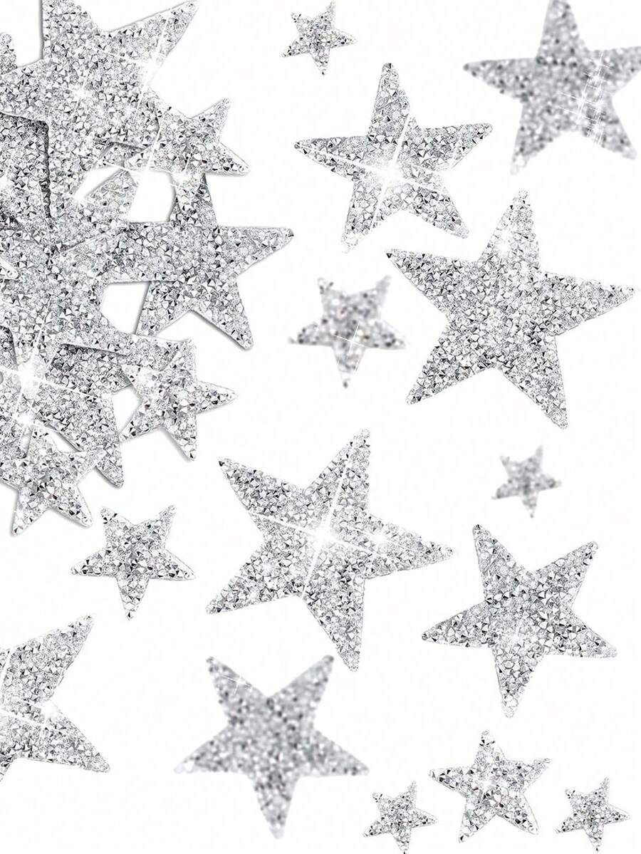 8pcs Embroidered Star Patches, Multi-Size Adhesive Star Patches, Resin Rhinestone Star Shape Stickers, Decorations For Valentine's Day(Random Size) - Multicolor - View 1