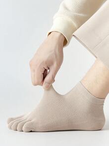 3 Pairs Men's Breathable Mesh Solid Color Cotton Toe Socks, Antibacterial Moisture-Wicking Casual Short Socks, Suitable For Spring, Summer And All Seasons - Multicolor - View 4