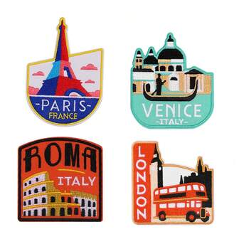 4pcs/Set London/Venice/Rome/Paris Travel Embroidered Iron-On/Sew-On Patches, Souvenir Decoration