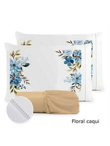 3-Piece Sheet Set 400 Thread Count For Queen King Single Bed Micropercal - FLORAL CAQUI AVELLANA - Ver 1
