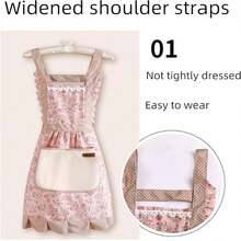 1 件乡村花卉图案清洁围裙，女士复古花卉厨房围裙，成人，花卉印花荷叶边围裙，厨房，浴室，家居用品 - 彩色 - 查看 5