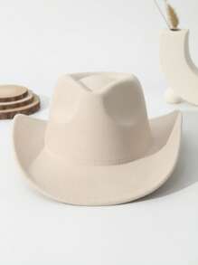 1pc Unisex Solid Boho Cowgirl Hat Cowboy Hat Wide Brim Handmade Plain Fedora Hat Jazz Panama Hat Soft Felt Hat Western Suitable For Daily Use