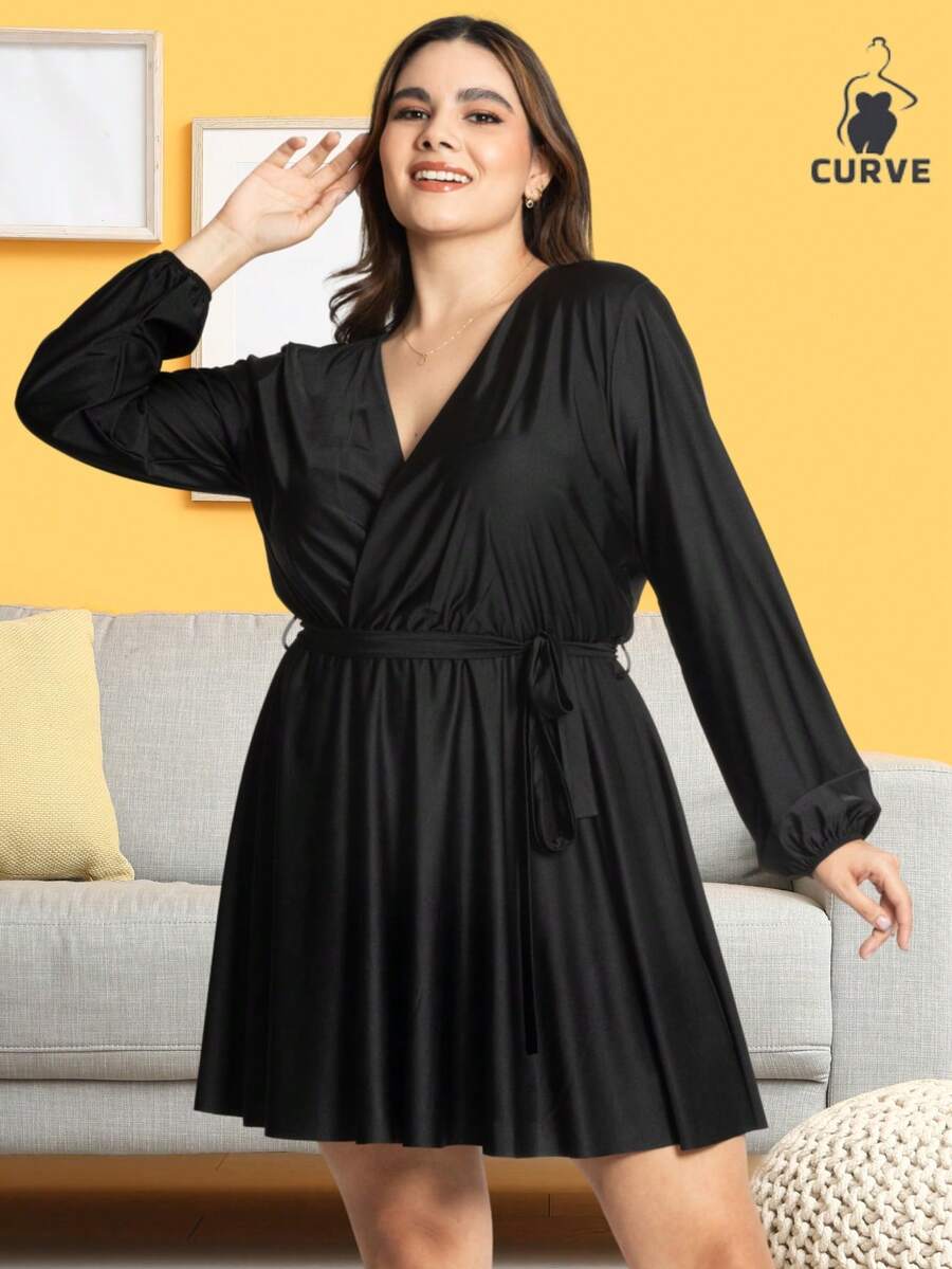 Vestido corto liso color negro para mujer LisoCasualEleganteFiestaTelaCruzadovestido cortoNoche de fiestaOficinaCasaFiesta de CumpleañosDiarioTener una citaprimavera verano - Negro - Ver 1