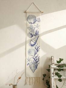 1Pc Nautical Seashell Tapestry Wall Hanging With Tassels – Coastal Beach Theme Coral Starfish Shell Banner For Bathroom Bedroom Living Room, Ocean Marine Vintage Wall Decor For Summer Coastal Cottage