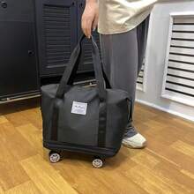 Foldable Travel Bag, Expandable Duffel Bag Suitcase, Detachable Rolling Wheels, Carry-On Large Duffel Bag, Luggage Bag, Suit Gym, Camping Or Business Trip,Travel Bag Carry On,Bag Travel,Bolsa De Viaje,Beach Tote Bag(Black) - 黑色 - 查看 3