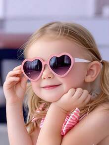 1pc Girls 4-10Y Cute Heart Frame Fashion Fashion Glasses, Suitable For Party, Vacation, Travel, Spring New Arrival