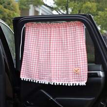 1pc Car Rear Window Sunshade, Universal Suction Cup Curtain, Cute Plaid Bear Design, Random Bear Pattern Or Stitching Style