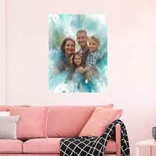 1pc Wall Arts Posters Customizes Personalized Home Portrait Watercolor Canvas Art Prints With Solid Wood Frame, High-Definition Images For Group Photos, Perfect For Birthday And Holiday Gifts, Perfect For Bedroom, Living Room Or Office Wall Decoration, Framed Canvas Wall Art Can Be Hung Directly. Canvas Art Frameless